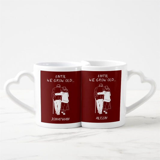 Personalized Until We Grow Old Cute Couple Valentine Red Coffee Heart shaped Mug Set, Coffee Mugs For Couples, Valentine Mugs, Valentine Gift