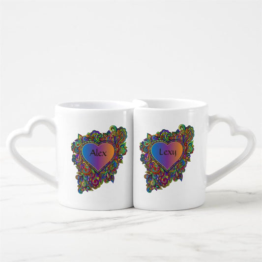 Personalized Valentine Bridal Anniversary Lovers Heart shaped Mug Set, Coffee Mugs For Couples, Valentine Mugs, Valentine Gift