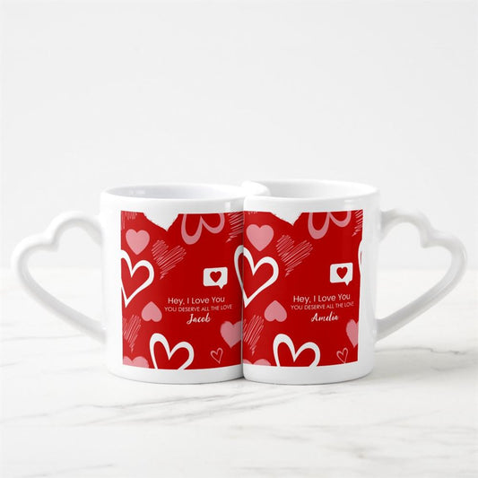Personalized Valentines Day Message Couple Coffee Heart shaped Mug Set, Coffee Mugs For Couples, Valentine Mugs, Valentine Gift