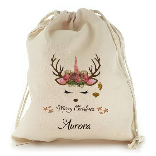 Pink Floral Reindeer Unicorn Christmas Sack, Christmas Bag Gift, Christmas Tree Decoration Ideas, Christmas Gift 2023