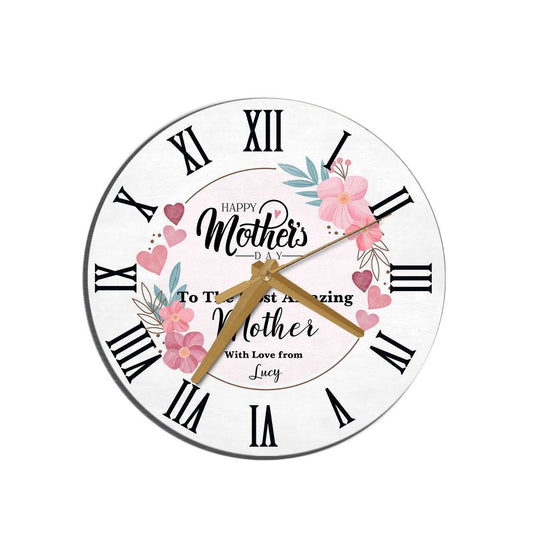 Pink Floral The Most Amazing Mother's Day Gift Personalised Wooden Clock, Mother's Day Wooden Clock, Gift For Mom