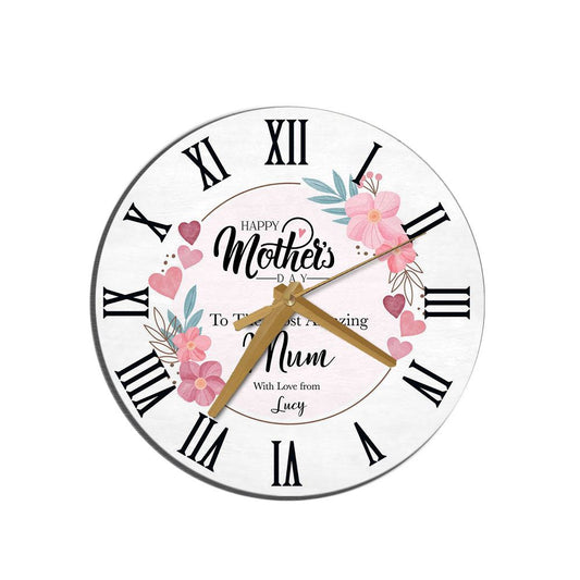 Pink Floral The Most Amazing Mum Mother's Day Gift Personalised Wooden Clock, Mother's Day Wooden Clock, Gift For Mom