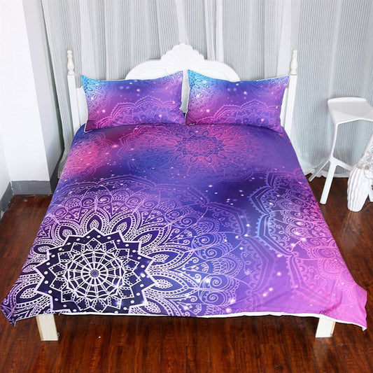 Pink Galaxy Quilt Bedding Set, Boho Bedding Set, Soft Comfortable Quilt, Hippie Home Decor