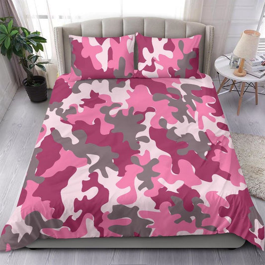 Pink Grey Camouflage Quilt Bedding Set, Boho Bedding Set, Soft Comfortable Quilt, Hippie Home Decor