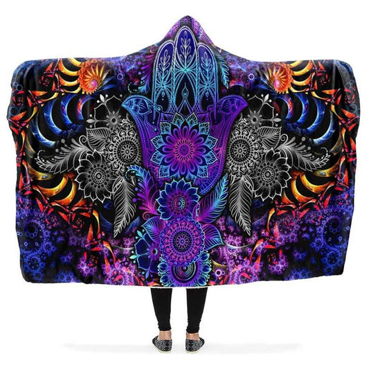 Powerful Hamsa Hand Hooded Blanket, Hippie Hooded Blanket, In Style Mandala, Hippie, Cozy Vibes, Mandala Gift