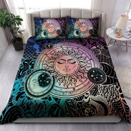 Premium All Over Printed Hippie Sun Quilt Bedding Set, Boho Bedding Set, Soft Comfortable Quilt, Hippie Home Decor
