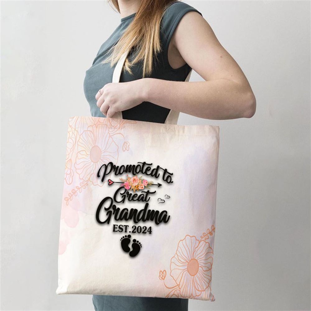 Promoted To Great Grandma 2024 Pregnancy Announcement Tote Bag, Mother's Day Tote Bag, Mother's Day Gift, Shopping Bag For Women