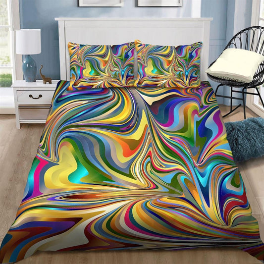 Psychedelic Color Hippie Quilt Bedding Set, Boho Bedding Set, Soft Comfortable Quilt, Hippie Home Decor