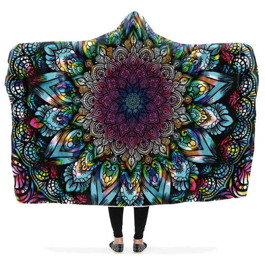 Psychedelic Mandala Hooded Blanket, Hippie Hooded Blanket, In Style Mandala, Hippie, Cozy Vibes, Mandala Gift