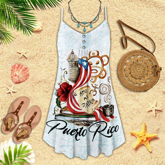Puerto Rico Patriot Spaghetti Strap Summer Dress For Women On Beach Vacation, Hippie Dress, Hippie Beach Outfit