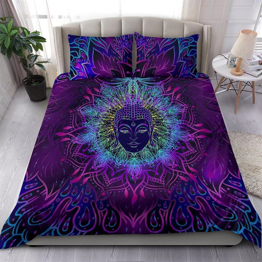Purple Blue Mandala Buddha Multicolored Quilt Bedding Set, Boho Bedding Set, Soft Comfortable Quilt, Hippie Home Decor