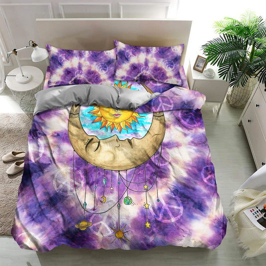 Purple Sun And Moon Hippie Quilt Bedding Set, Boho Bedding Set, Soft Comfortable Quilt, Hippie Home Decor