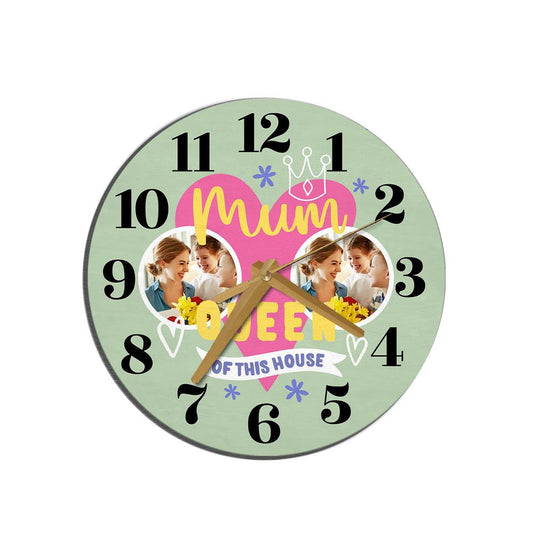 Queen Of This House Green Photo Mother's Day Birthday Gift Personalised Wooden Clock, Mother's Day Wooden Clock, Memorial Day Gift