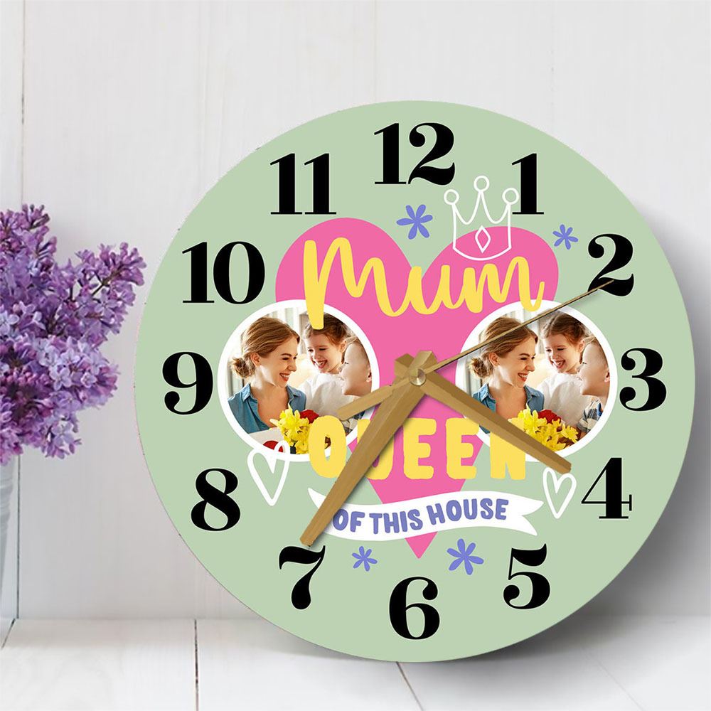 Queen Of This House Green Photo Mother's Day Birthday Gift Personalised Wooden Clock, Mother's Day Wooden Clock, Memorial Day Gift