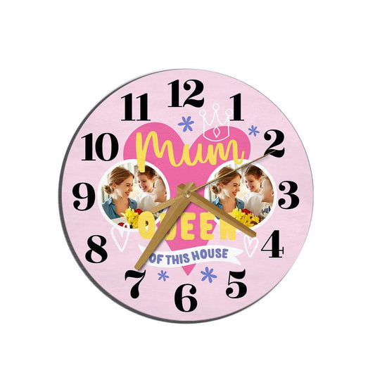 Queen Of This House Pink Photo Mother's Day Birthday Gift Personalised Wooden Clock, Mother's Day Wooden Clock, Memorial Day Gift