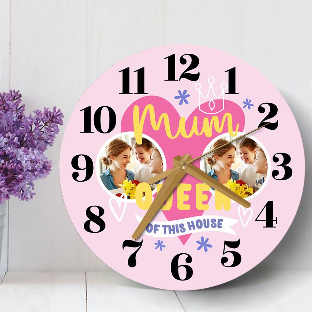 Queen Of This House Pink Photo Mother's Day Birthday Gift Personalised Wooden Clock, Mother's Day Wooden Clock, Memorial Day Gift