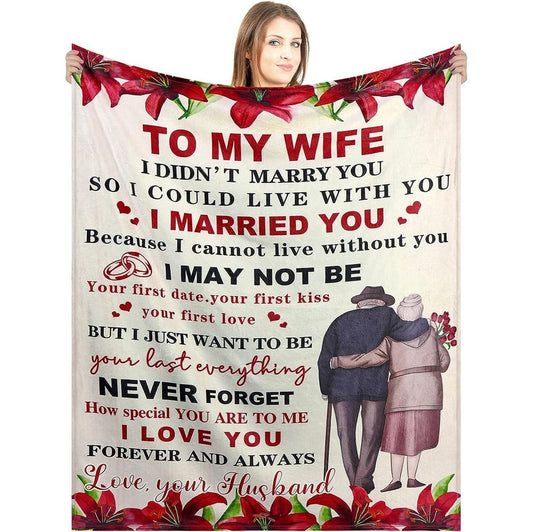 Red Floral Blanket To My Wife From husband, Gift To Wife Who Love Red Flowers, Wedding Anniversary Valentine To Wife, Valentine Blanket