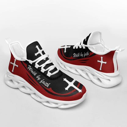 Red Jesus Walk By Faith Christ Sneakers Max Soul Shoes, Christian Soul Shoes, Jesus Running Shoes, Fashion Shoes