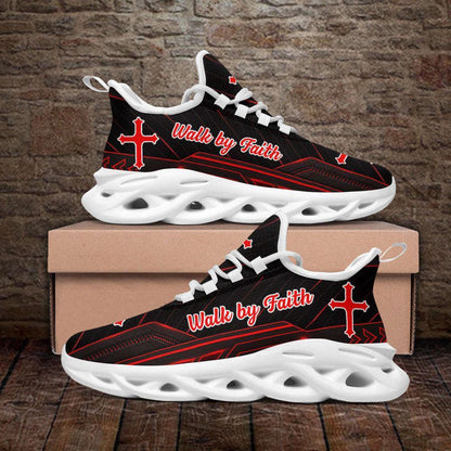 Red Jesus Walk By Faith Running Christ Sneakers Max Soul Shoes, Christian Soul Shoes, Jesus Running Shoes, Fashion Shoes