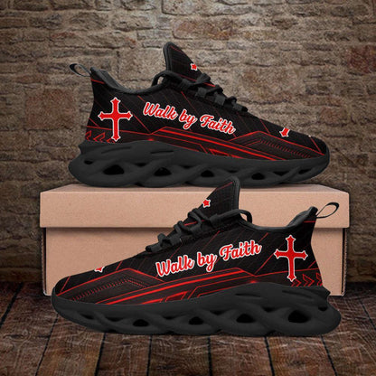 Red Jesus Walk By Faith Running Christ Sneakers Max Soul Shoes, Christian Soul Shoes, Jesus Running Shoes, Fashion Shoes