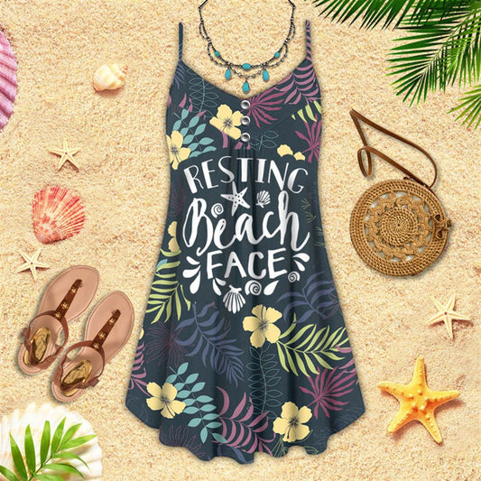Resting Beach Face Spaghetti Strap Summer Dress For Women On Beach Vacation, Hippie Dress, Hippie Beach Outfit