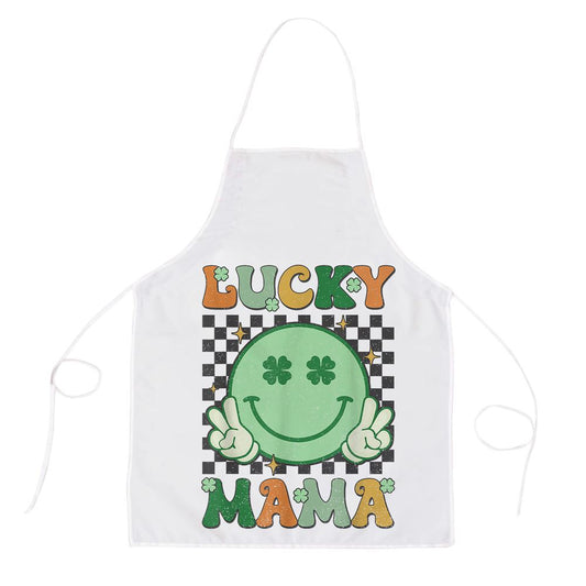 Retro Groovy St Patricks Day Lucky Mama Smile Mom Mother Apron, Mother's Day Apron, Funny Cooking Apron For Mom
