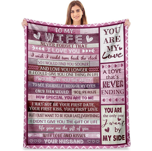 Romantic Pink Blanket To My Wife, A Love That Never Ending Blanket From Husband To Wife On Valentine Wedding Anniversary