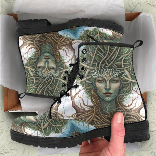 Rooted Life Leather Boots For Men And Women, Gift For Hippie Lovers, Hippie Boots, Lace Up Boots