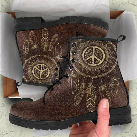 Rustic Dreamcatcher Leather Boots For Men And Women, Gift For Hippie Lovers, Hippie Boots, Lace Up Boots