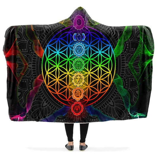 Seven Chakras Flower Of Life Hooded Blanket, Hippie Hooded Blanket, In Style Mandala, Hippie, Cozy Vibes, Mandala Gift