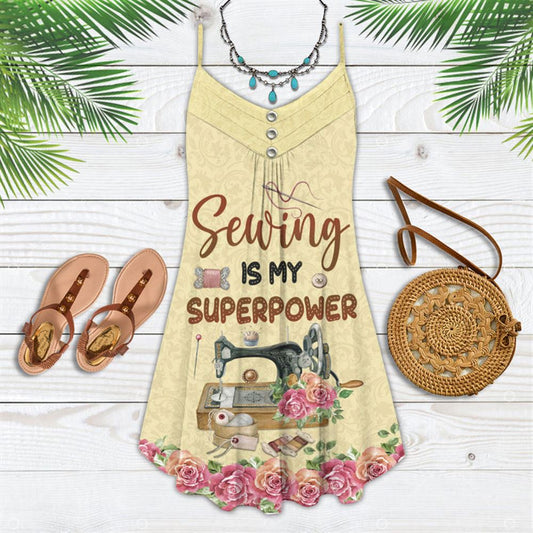 Sewing Is My Super Power Spaghetti Strap Summer Dress For Women On Beach Vacation, Hippie Dress, Hippie Beach Outfit