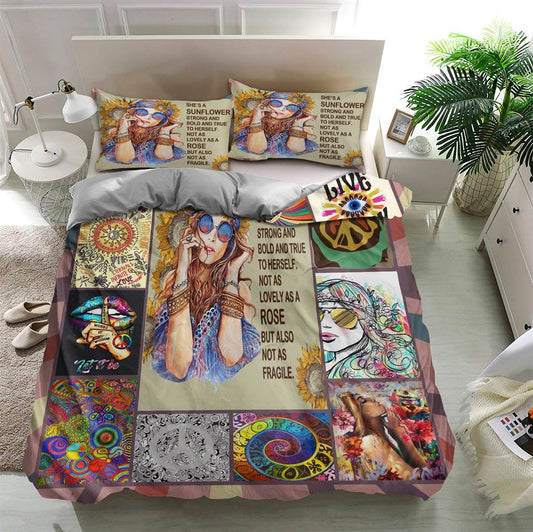 She Is A Sunflower Strong And Bold And True To Herself Quilt Bedding Set, Boho Bedding Set, Soft Comfortable Quilt, Hippie Home Decor