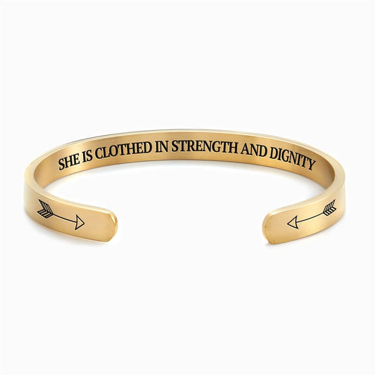 She is Clothed in Strength And Dignity Personalized Cuff Bracelet, Christian Bracelet For Women, Bible Jewelry, Mother's Day Jewelry