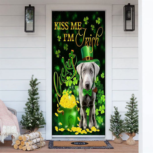Silver Labrador Kiss Me I'm Irish Door Cover, St Patrick's Day Door Cover, St Patrick's Day Door Decor, Irish Decor