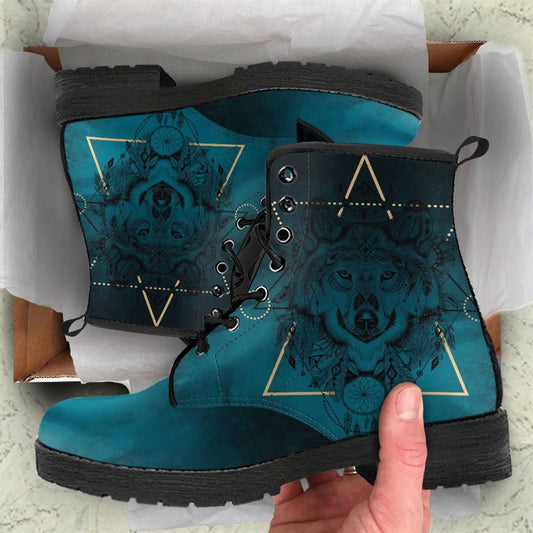 Spiritual Wolf Leather Boots For Men And Women, Gift For Hippie Lovers, Hippie Boots, Lace Up Boots