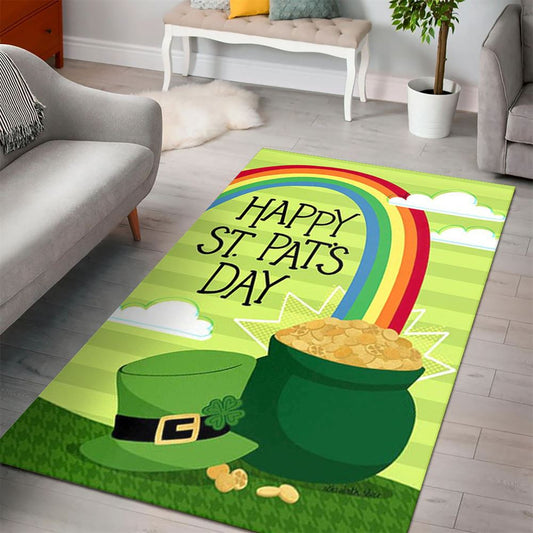 St Pat's Pot of Gold Rug, St Patrick's Day Rug, Clover Rug For Irish Decor, Green Rug