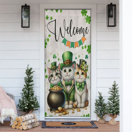 St Patrick's Day Cat Door Cover, Welcome Cat Clovers, St Patrick's Day Door Cover, St Patrick's Day Door Decor, Irish Decor