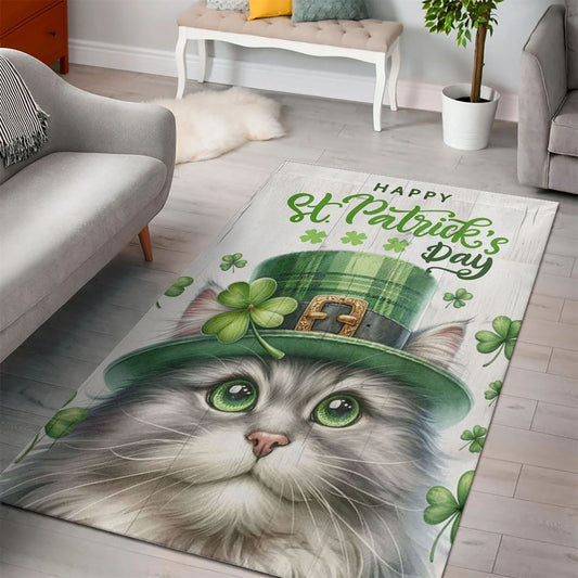 St Patrick's Day Cat Rug, St Patrick's Day Rug, Clover Rug For Irish Decor, Green Rug