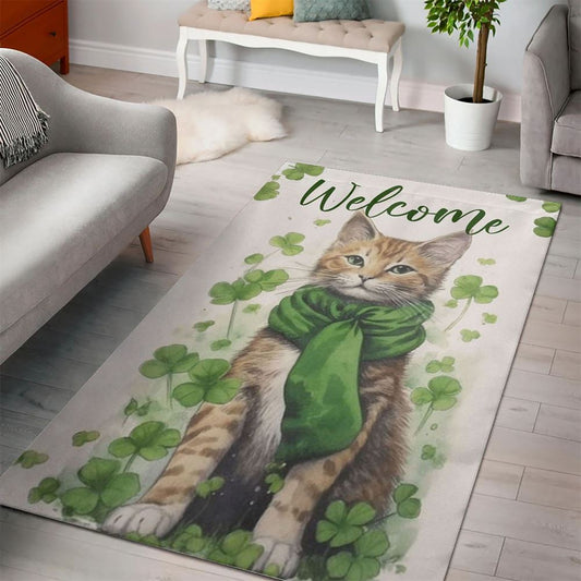 St Patrick's Day Cat Rug, Stay Here, St Patrick's Day Rug, Clover Rug For Irish Decor, Green Rug