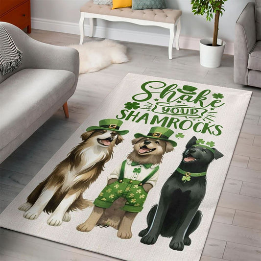 St Patrick's Day Dog Rug, Shake Your Shamrocks, St Patrick's Day Rug, Clover Rug For Irish Decor, Green Rug