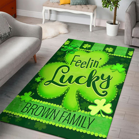 St Patrick's Day Feelin' Lucky Personalized Rug, St Patrick's Day Rug, Clover Rug For Irish Decor, Green Rug