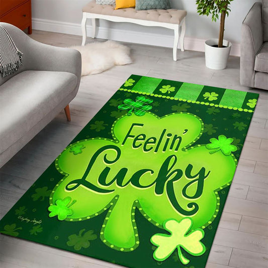 St Patrick's Day Feelin' Lucky Rug, St Patrick's Day Rug, Clover Rug For Irish Decor, Green Rug