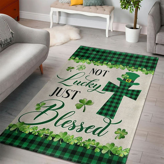 St Patrick's Day Irish Shamrock Clover Rug Not Lucky Just Blessed Rug, St Patrick's Day Rug, Clover Rug For Irish Decor, Green Rug