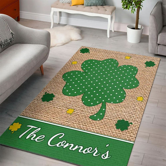 St Patrick's Day Printed Burlap Welcome Personalized Rug, St Patrick's Day Rug, Clover Rug For Irish Decor, Green Rug