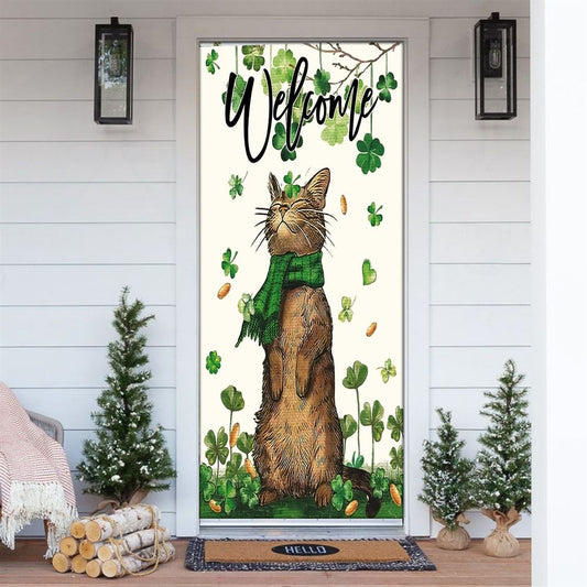St Patrick's Day Welcome Cat And Shamrock Clover Door Cover, St Patrick's Day Door Cover, St Patrick's Day Door Decor, Irish Decor
