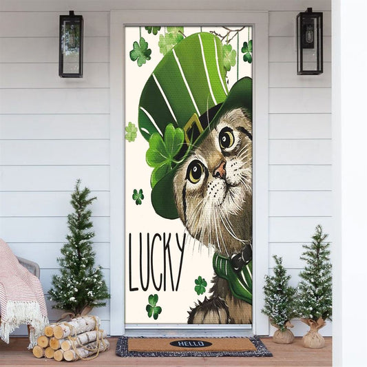 St Patricks Day Lucky Cat And Shamrock Clover Door Cover, St Patrick's Day Door Cover, St Patrick's Day Door Decor, Irish Decor