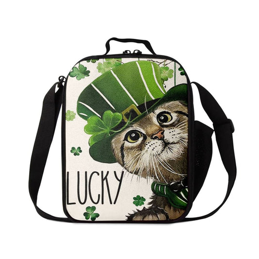 St Patricks Day Lucky Cat And Shamrock Clover Lunch Bag, St Patrick's Day Lunch Box, St Patrick's Day Gift