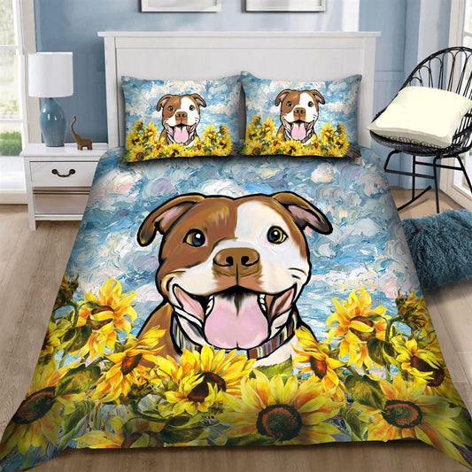 Staffordshire Terrier Sunflower Quilt Bedding Set, Boho Bedding Set, Soft Comfortable Quilt, Hippie Home Decor