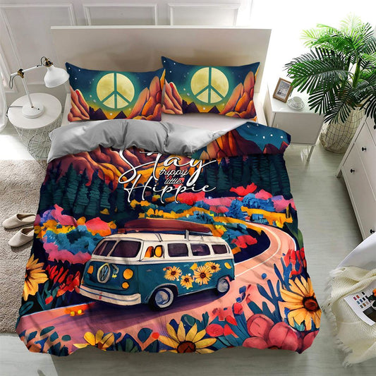 Stay Trippy Little Hippie Quilt Bedding Set, Boho Bedding Set, Soft Comfortable Quilt, Hippie Home Decor