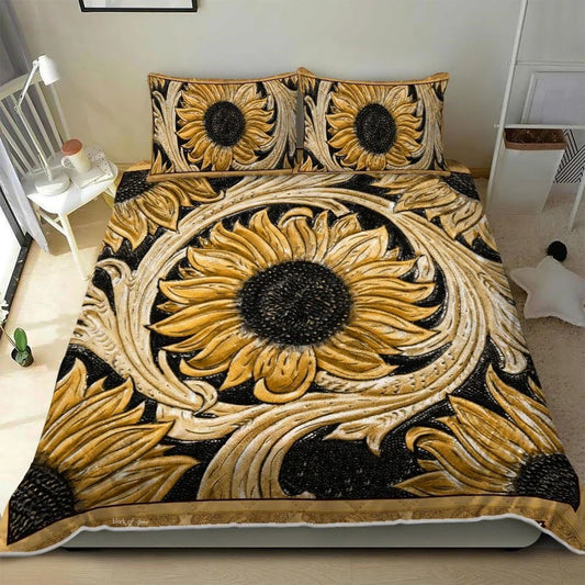 Sunflower Hippie Quilt Bedding Set, Boho Bedding Set, Soft Comfortable Quilt, Hippie Home Decor